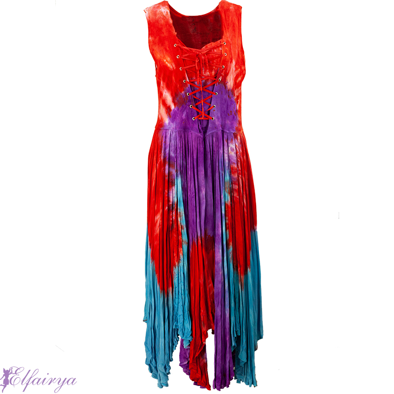 Fantastisch Shoppen Drachen Feen Elfen Bunt Gebatiktes Sommerkleid Tragerkleid Goa Hippie