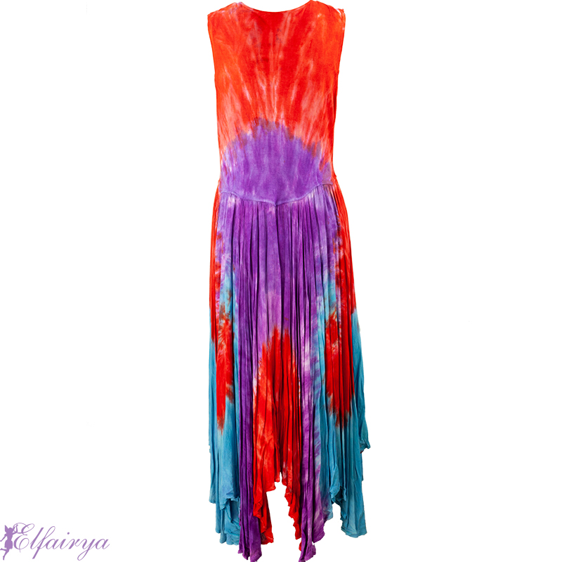 Fantastisch Shoppen Drachen Feen Elfen Bunt Gebatiktes Sommerkleid Tragerkleid Goa Hippie