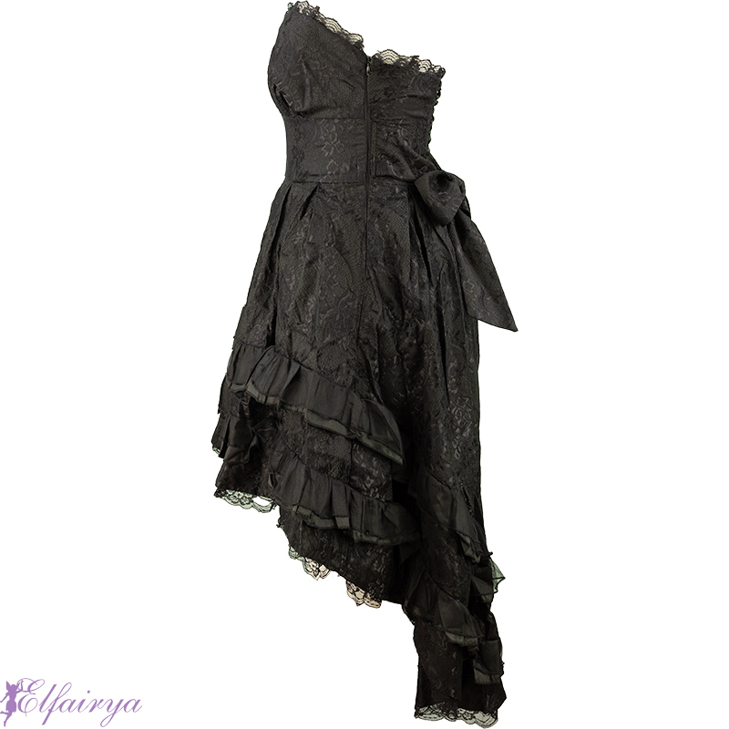 dat is alles Kosciuszko Knipperen Elfairya -, -Süßes schwarzes schulterfreies Gothic-Kleid im Lolita-Japan-Style  mit Rüschen und Spitze